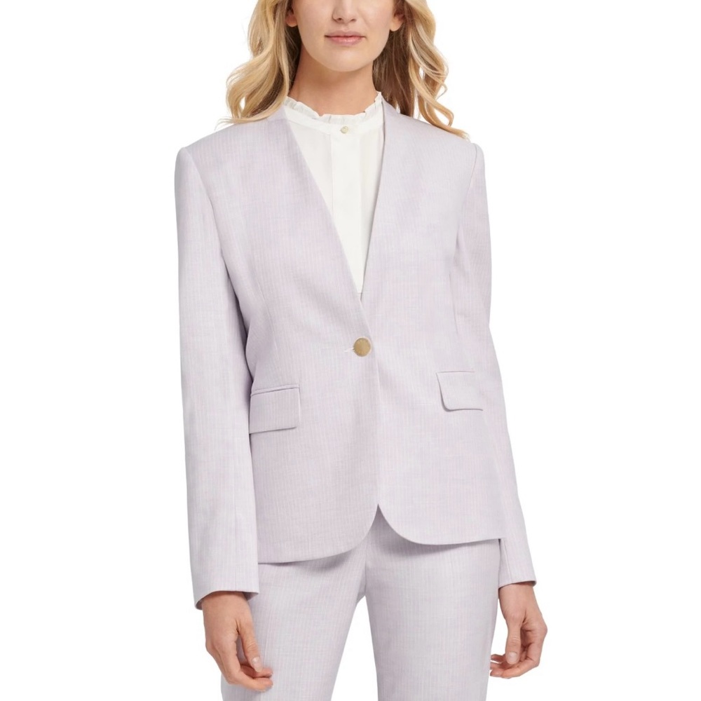 DKNY Women’s Collarless Pinstripe Single Button Blazer- Size 6